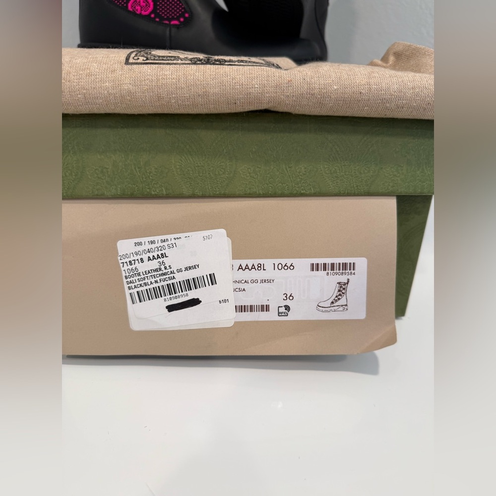 Gucci Dali Soft GG Pink Supreme Technical Jersey Marmont Ankle Boots, Sz 36 NWB - Picture 3 of 14